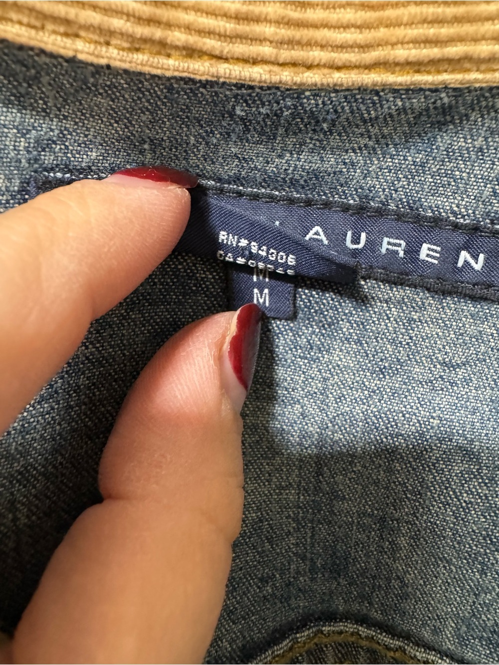 Vintage Ralph Lauren American Flag Denim Trucker Jacket with Corduroy Collar M - Picture 10 of 10